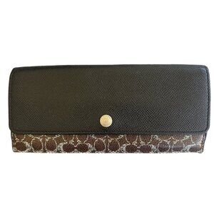 Coach Wallet Signature Logo C Pebbled Leather Checkbook Card Clutch Brown Black
